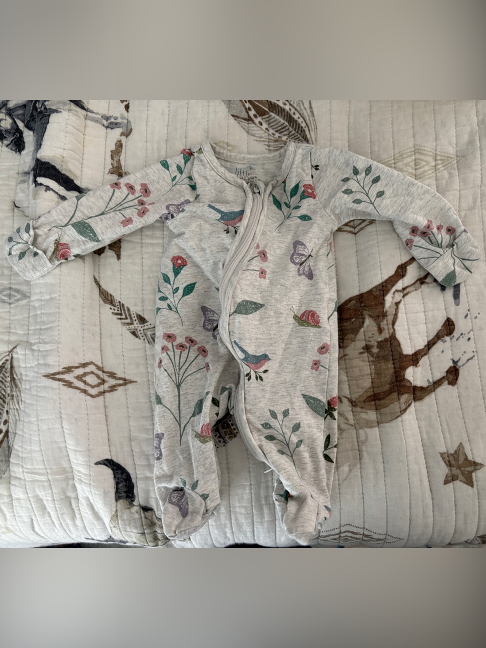 Carter's Gray Floral & Butterfly Zip Footed Baby Sleeper